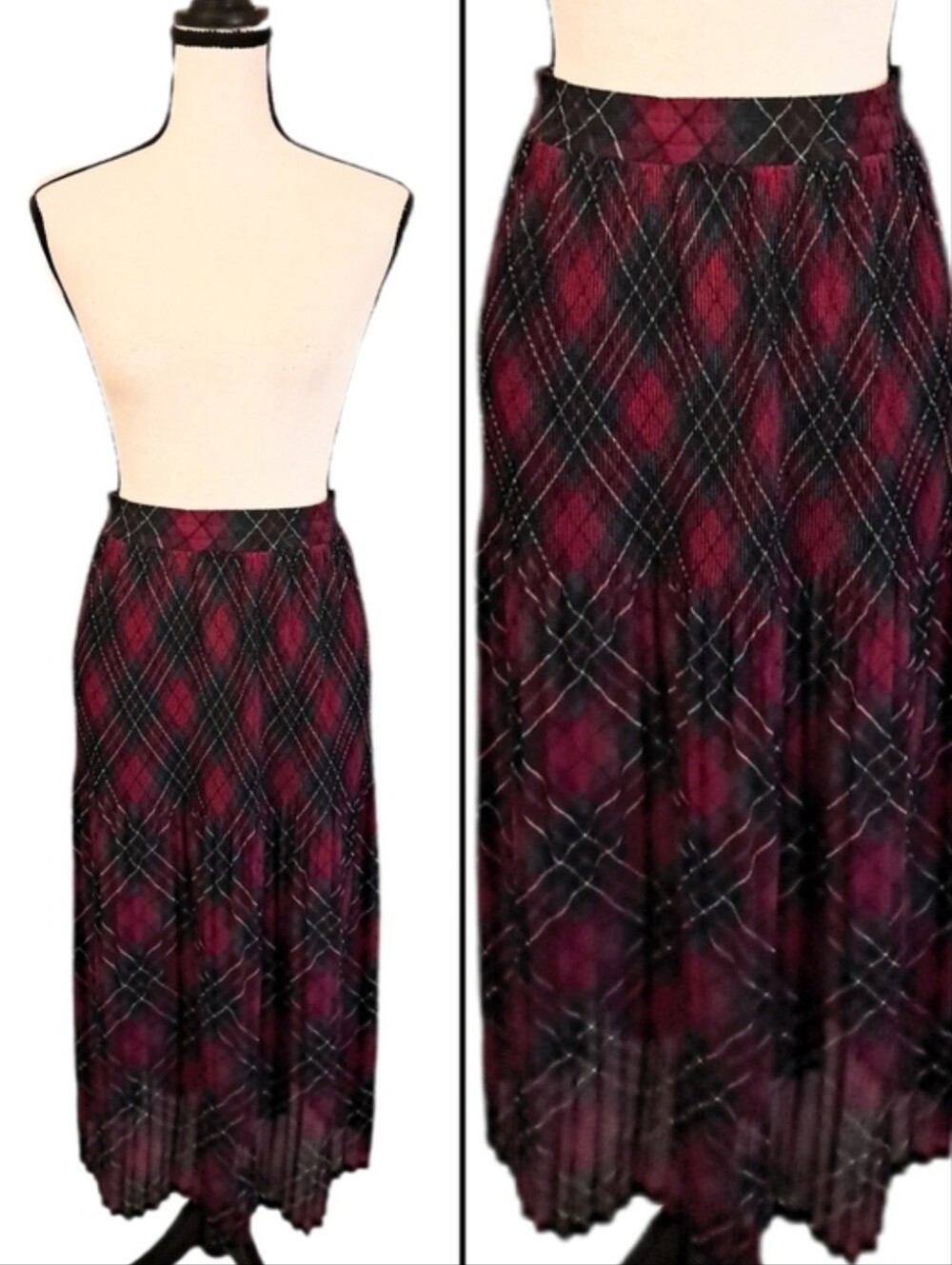 Vtg Sag Harbor Plaid 90s Pleated Midi Skirt Preppy Cottagecore Lightweight M